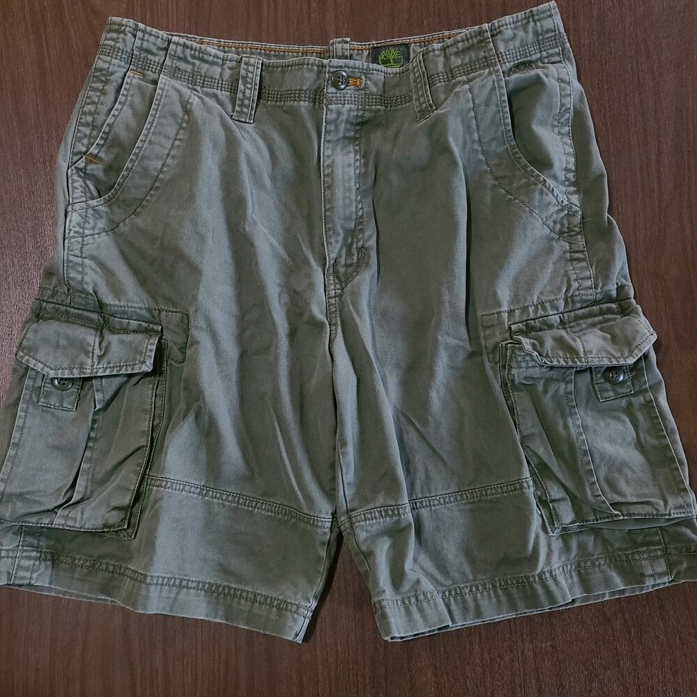 Timberland Men's Cargo Shorts Y2K Green Size 36